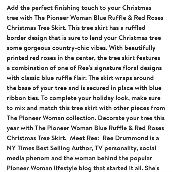 The Pioneer Woman Blue Ruffle & Red Roses Christmas Tree Skirt, 48" - Picture 5 of 6